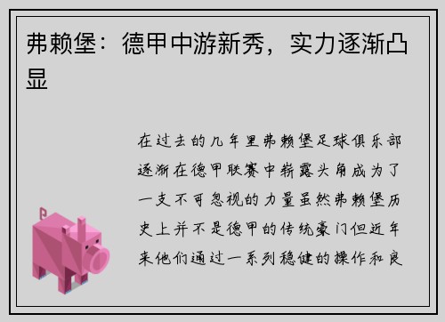 弗赖堡：德甲中游新秀，实力逐渐凸显